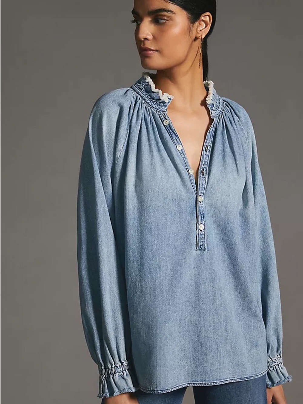 Citizens Of Humanity Light Blue Denim Peasant Tunic